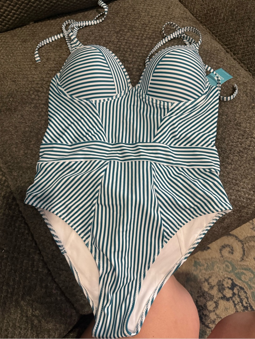 Cupshe Striped Teal and White One-Piece Swimsuit